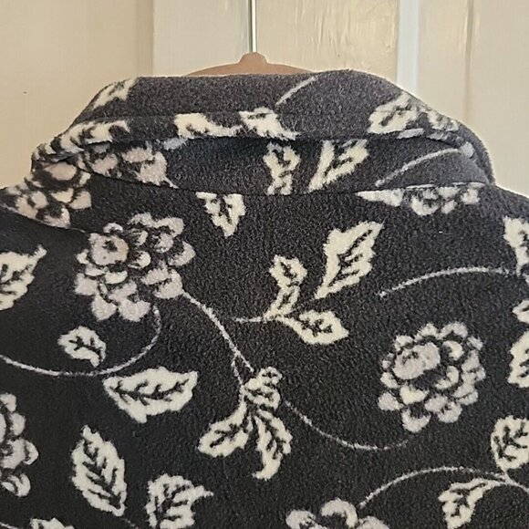 Medium Lands End Womens Jacket Full Zip Front Fleece Black White Pockets NEW - Picture 8 of 12